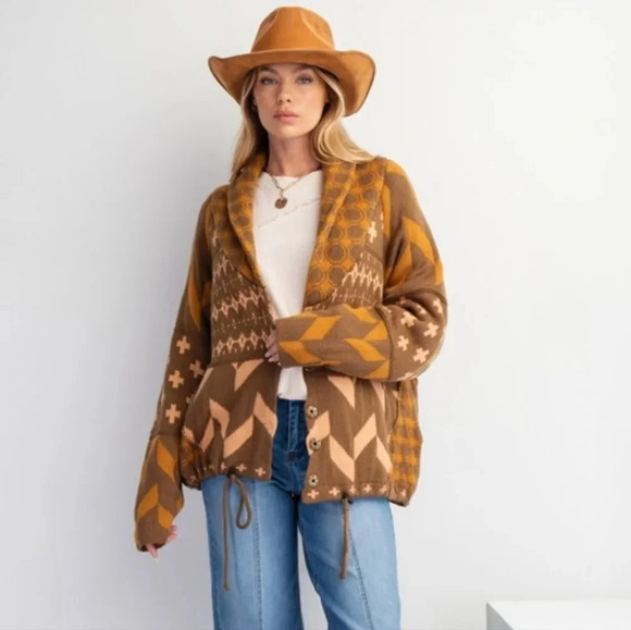 New Easel Ethnic Printed Knit Sweater Cardigan M - Picture 4 of 6